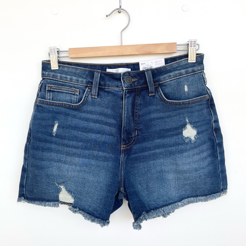 LC Lauren Conrad Ripped Cut Off Shorts Blue Denim Super High Rise 5 Pockets